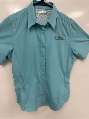 Columbia Teal Short Sleeve Outdoor Button Shirt PFG Small